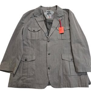 NWT Synrgy Men's Gray Herringbone 100% Cotton Sports Coat Safari Jacket Size 60R